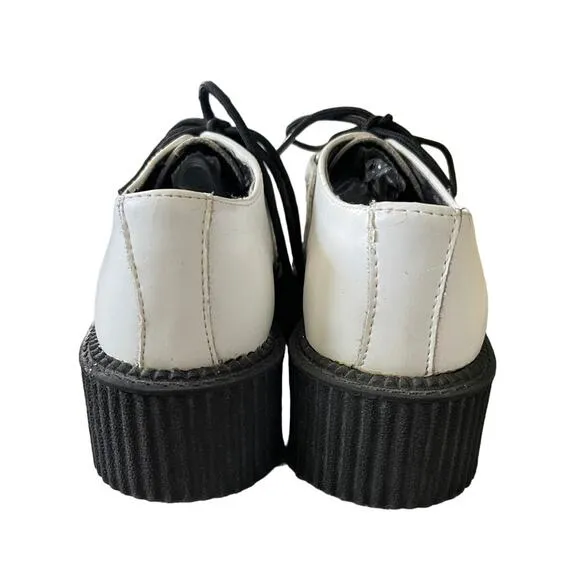 TUK Leather Viva Mondo Y2K Creepers Men 5/Woman 7 Platform Oxfords White Black