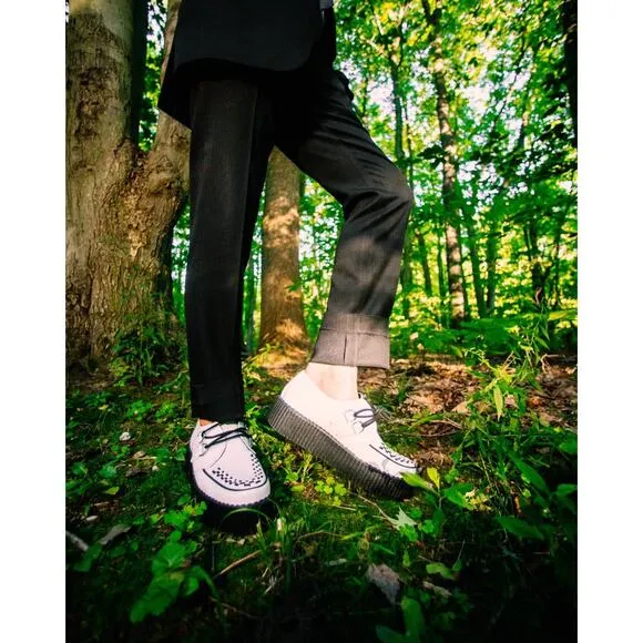 TUK Leather Viva Mondo Y2K Creepers Men 5/Woman 7 Platform Oxfords White Black