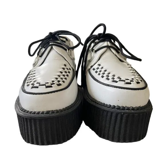 TUK Leather Viva Mondo Y2K Creepers Men 5/Woman 7 Platform Oxfords White Black