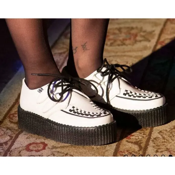 TUK Leather Viva Mondo Y2K Creepers Men 5/Woman 7 Platform Oxfords White Black