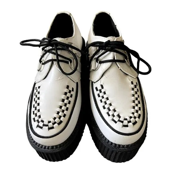 TUK Leather Viva Mondo Y2K Creepers Men 5/Woman 7 Platform Oxfords White Black