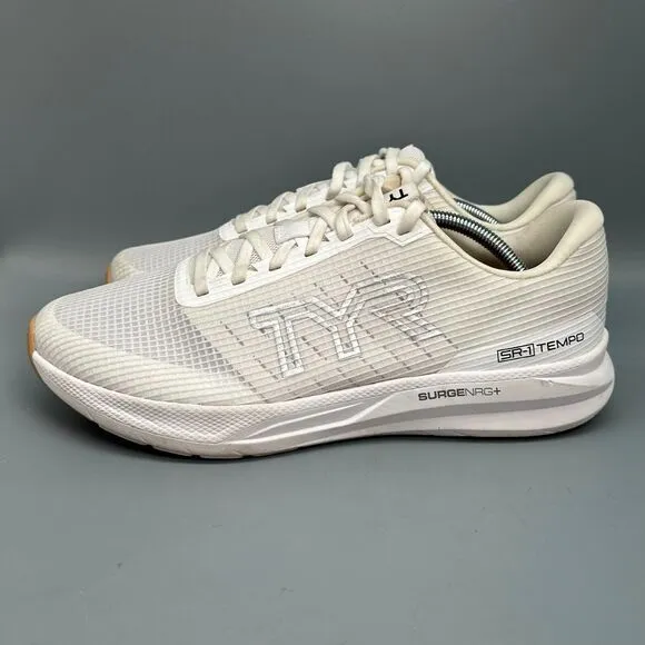 TYR SR-1 Tempo Mens 12 Womens 13.5 White Lace-Up Low Athletic Running Sneakers