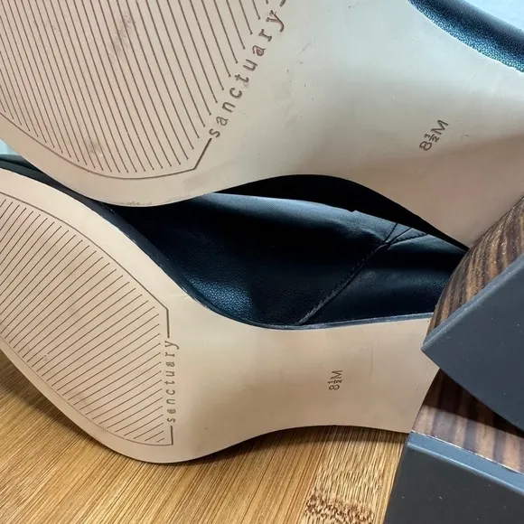 UEC Sanctuary Black Leather Boom Heel Mules Size 8.5 Women’s