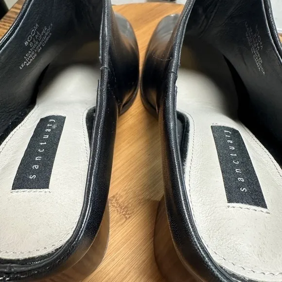 UEC Sanctuary Black Leather Boom Heel Mules Size 8.5 Women’s