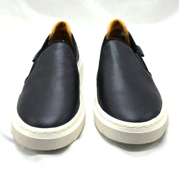 UGG ALAMEDA BLACK LEATHER UPPER SLIP ONS COTTON CANVAS WOMENS 6 NEW IN BOX