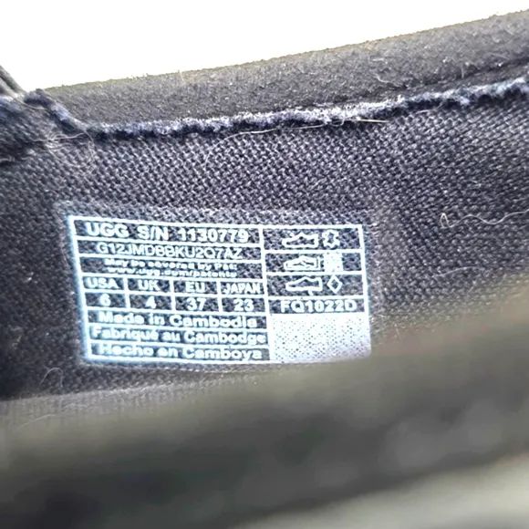 UGG ALAMEDA BLACK LEATHER UPPER SLIP ONS COTTON CANVAS WOMENS 6 NEW IN BOX