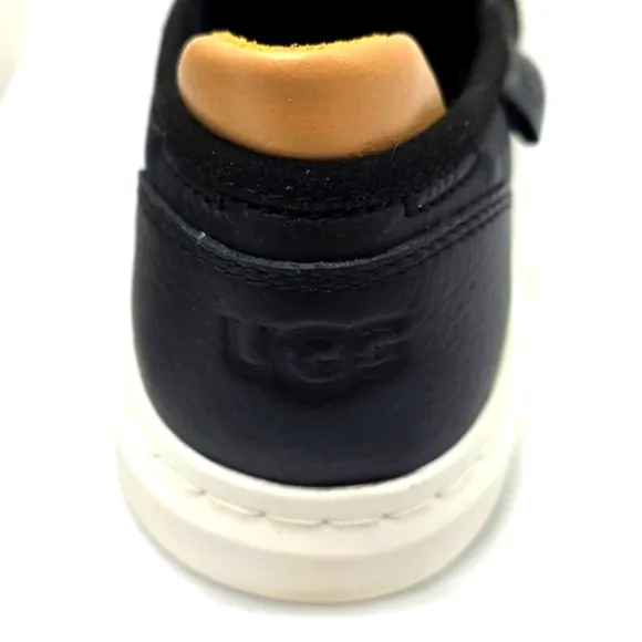 UGG ALAMEDA BLACK LEATHER UPPER SLIP ONS COTTON CANVAS WOMENS 6 NEW IN BOX