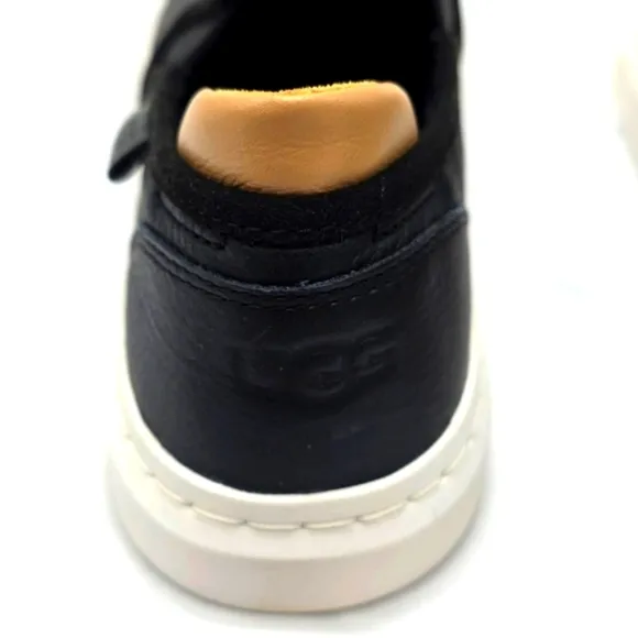 UGG ALAMEDA BLACK LEATHER UPPER SLIP ONS COTTON CANVAS WOMENS 6 NEW IN BOX