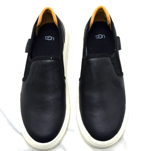 UGG ALAMEDA BLACK LEATHER UPPER SLIP ONS COTTON CANVAS WOMENS 6 NEW IN BOX