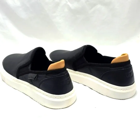UGG ALAMEDA BLACK LEATHER UPPER SLIP ONS COTTON CANVAS WOMENS 6 NEW IN BOX