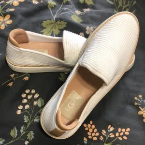 UGG Alameda Sammy Woven Slip On Everyday Shoe in White and Tan