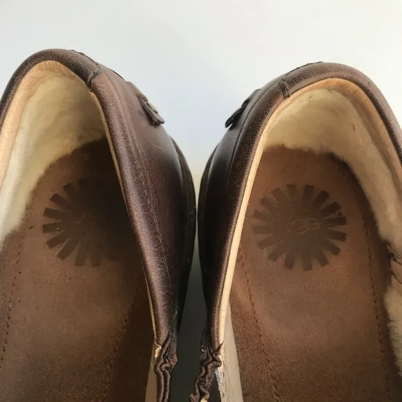 UGG Anila Full Grain Leather Wool Lined Closed Back Slip On Shoes Comfort Clogs
