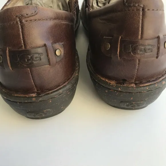 UGG Anila Full Grain Leather Wool Lined Closed Back Slip On Shoes Comfort Clogs