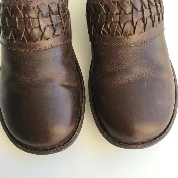 UGG Anila Full Grain Leather Wool Lined Closed Back Slip On Shoes Comfort Clogs
