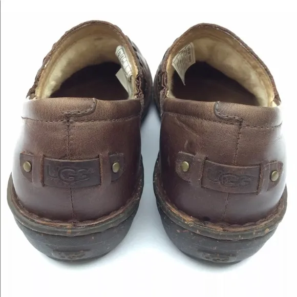 UGG Anila Full Grain Leather Wool Lined Closed Back Slip On Shoes Comfort Clogs
