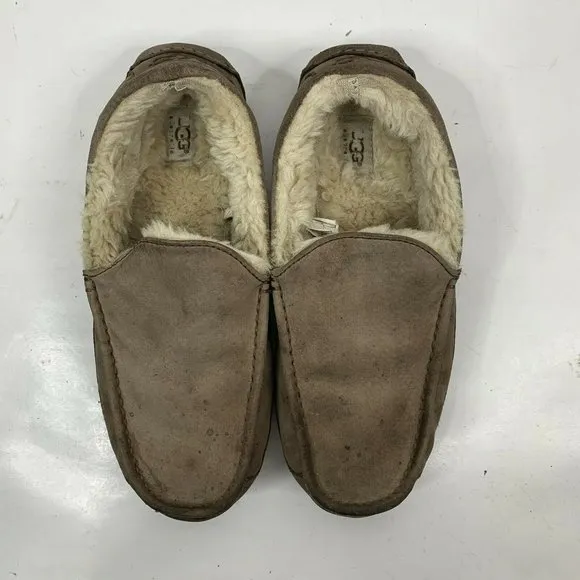 Ugg Ascot Tan Brown Suede Leather Shearling Lining Slip On Slipper Men’s Size 11
