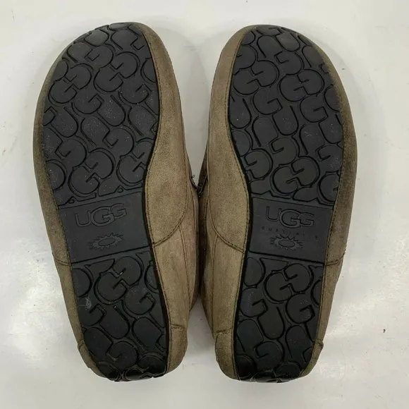 Ugg Ascot Tan Brown Suede Leather Shearling Lining Slip On Slipper Men’s Size 11
