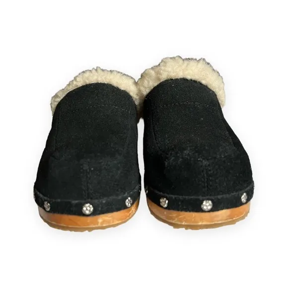 UGG Australia Black Kalie Suede Shearling Lined Studded Clog Mules Slides