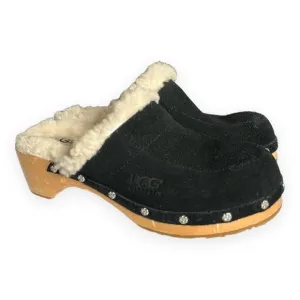 UGG Australia Black Kalie Suede Shearling Lined Studded Clog Mules Slides