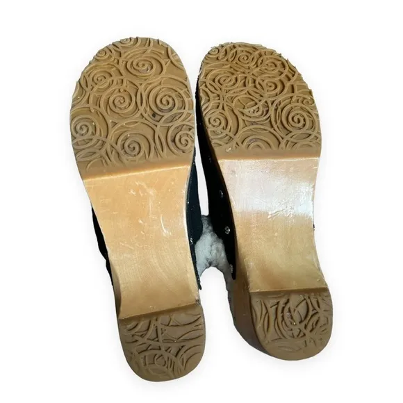 UGG Australia Black Kalie Suede Shearling Lined Studded Clog Mules Slides