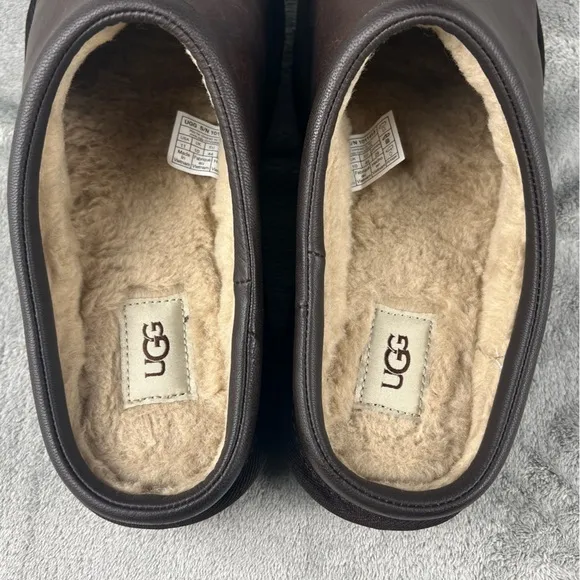 Ugg Classic Clog Mules Men's 11 Fur Lined Brown Leather Shearling S/N 1011413