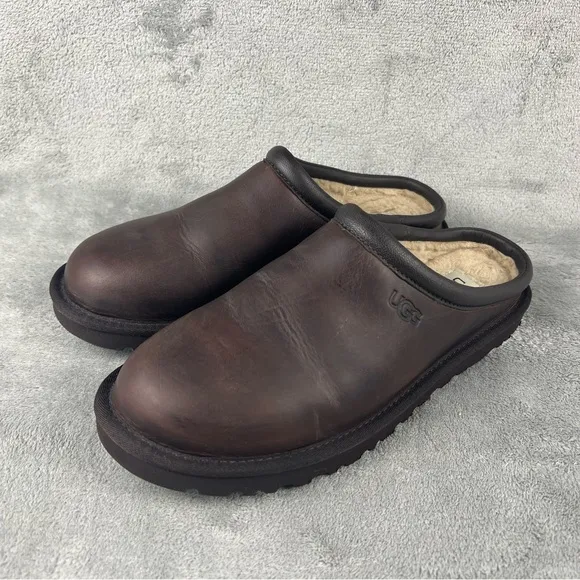 Ugg Classic Clog Mules Men's 11 Fur Lined Brown Leather Shearling S/N 1011413