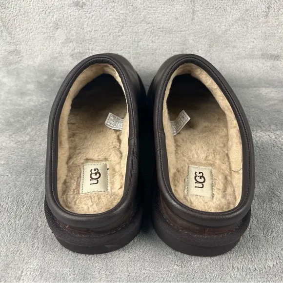 Ugg Classic Clog Mules Men's 11 Fur Lined Brown Leather Shearling S/N 1011413