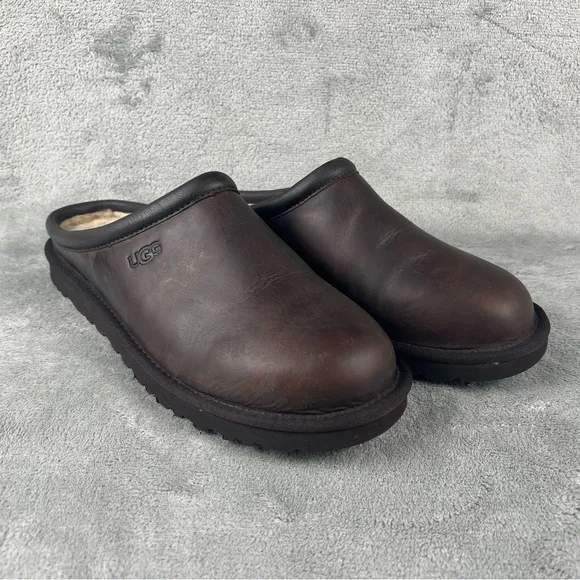 Ugg Classic Clog Mules Men's 11 Fur Lined Brown Leather Shearling S/N 1011413