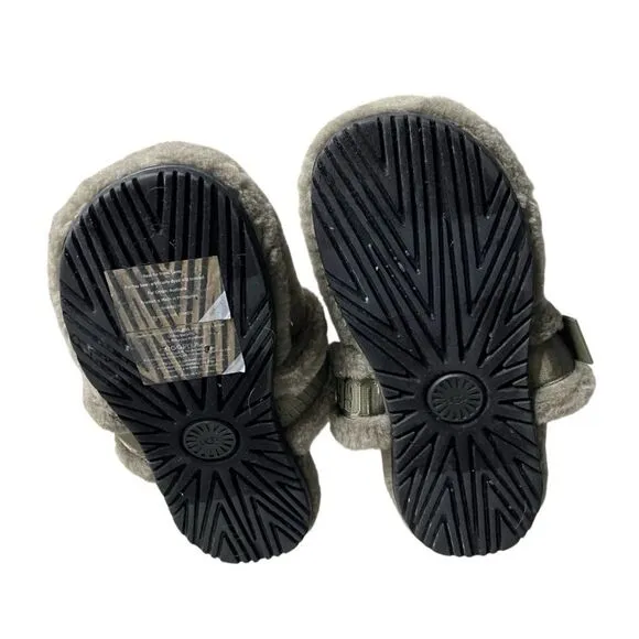 UGG Fluff It Slippers Shearling Lamb Fur Green Slip Ons Wool Mens Size 8 UNISEX