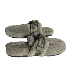 UGG Fluff It Slippers Shearling Lamb Fur Green Slip Ons Wool Mens Size 8 UNISEX