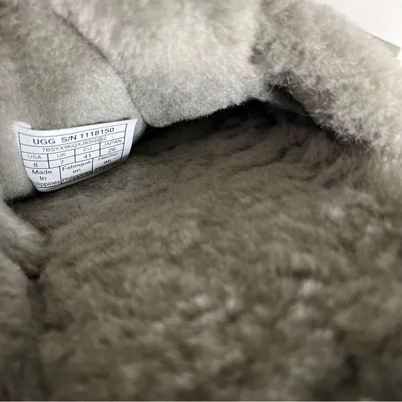 UGG Fluff It Slippers Shearling Lamb Fur Green Slip Ons Wool Mens Size 8 UNISEX
