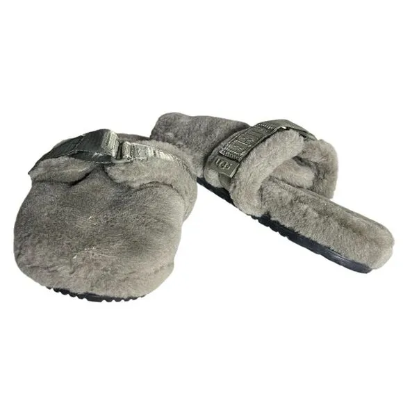 UGG Fluff It Slippers Shearling Lamb Fur Green Slip Ons Wool Mens Size 8 UNISEX