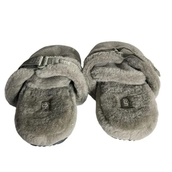 UGG Fluff It Slippers Shearling Lamb Fur Green Slip Ons Wool Mens Size 8 UNISEX