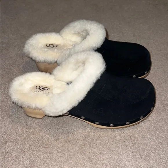 UGG Kalie Women's Black and Cream Shearling Clogs