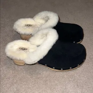 UGG Kalie Women's Black and Cream Shearling Clogs
