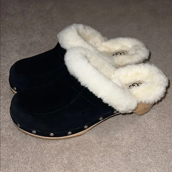 UGG Kalie Women's Black and Cream Shearling Clogs