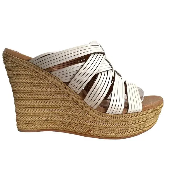 UGG Melinda Platform Wedge Jute Mules in White Women's Sz. 8
