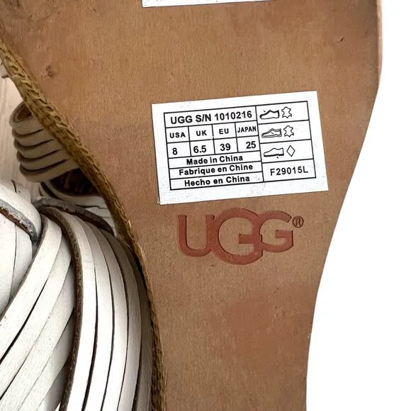 UGG Melinda Platform Wedge Jute Mules in White Women's Sz. 8