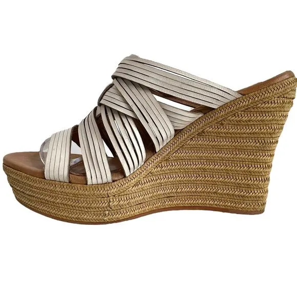 UGG Melinda Platform Wedge Jute Mules in White Women's Sz. 8
