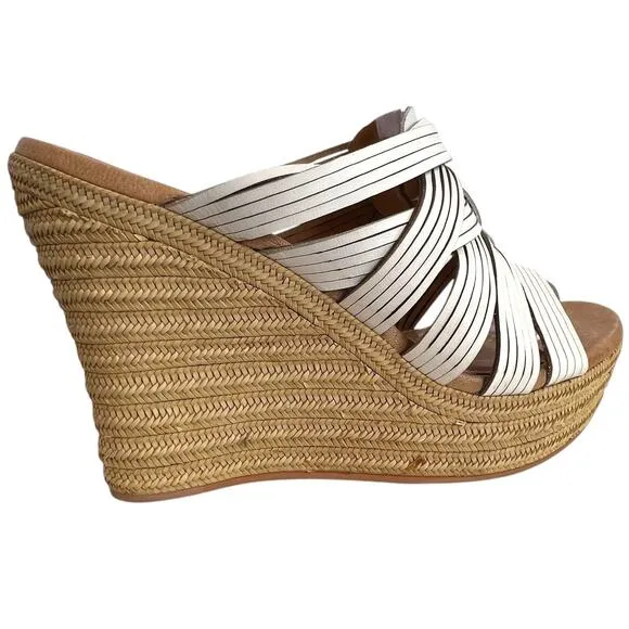 UGG Melinda Platform Wedge Jute Mules in White Women's Sz. 8
