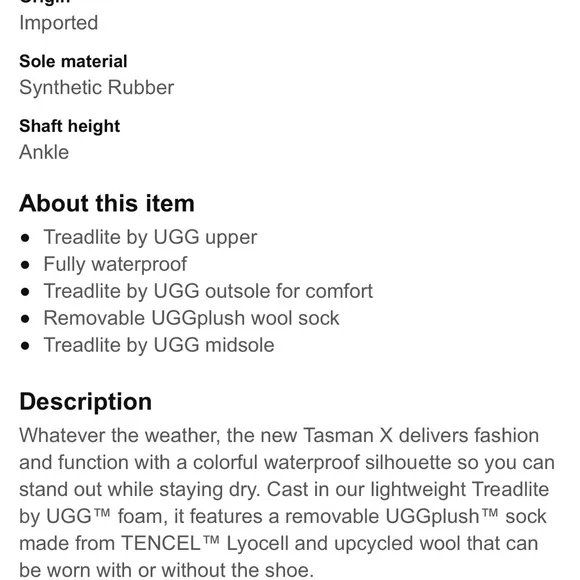 UGG TASMAN X Olive Shoes Rubber RAIN BOOTS Clogs WOMEN'S 8