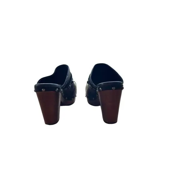 UGG Womens Black Sheepskin Lined Slip On Leather Studded Block Heel Clogs Size 6