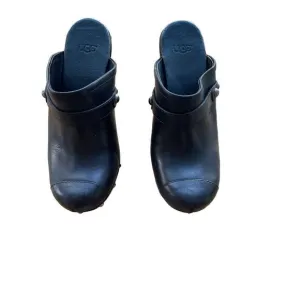 UGG Womens Black Sheepskin Lined Slip On Leather Studded Block Heel Clogs Size 6