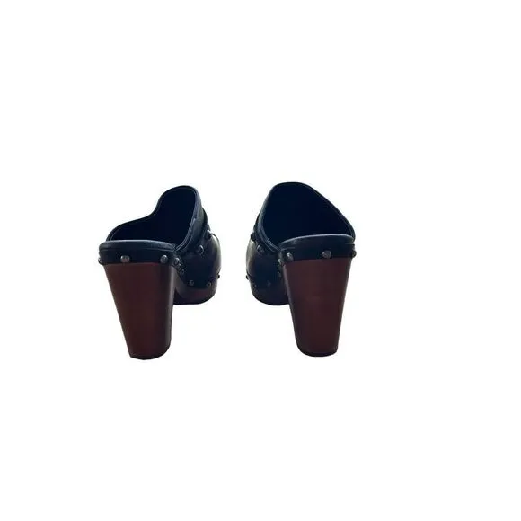 UGG Womens Black Sheepskin Lined Slip On Leather Studded Block Heel Clogs Size 6