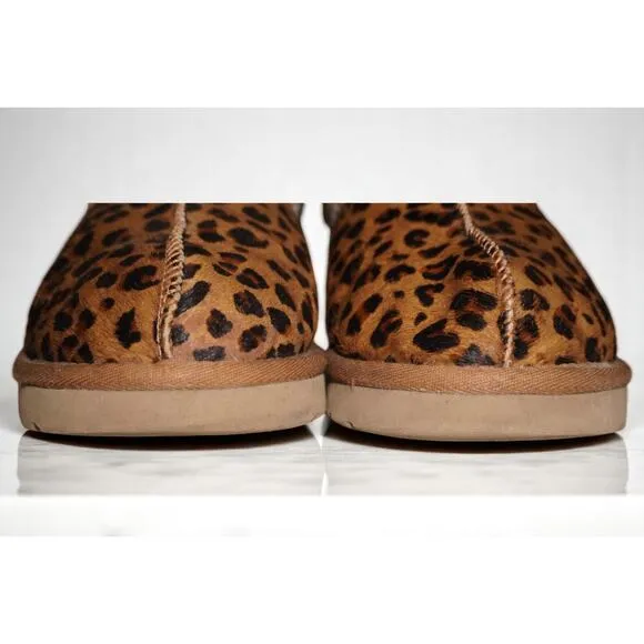 UGG Women’s Tasman Slippers – Leopard Print Calf Hair Slip-On Mules, Size 7