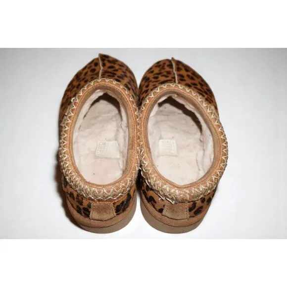 UGG Women’s Tasman Slippers – Leopard Print Calf Hair Slip-On Mules, Size 7