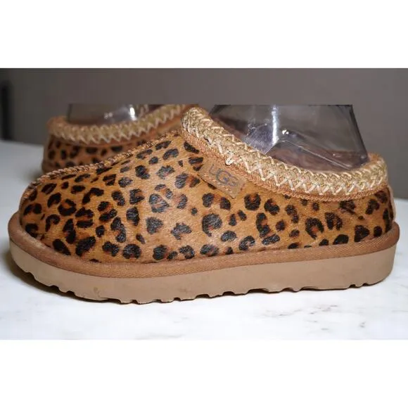 UGG Women’s Tasman Slippers – Leopard Print Calf Hair Slip-On Mules, Size 7