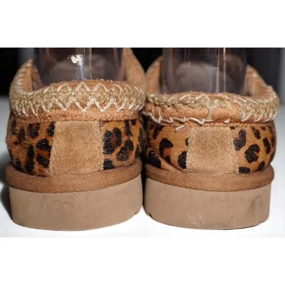 UGG Women’s Tasman Slippers – Leopard Print Calf Hair Slip-On Mules, Size 7