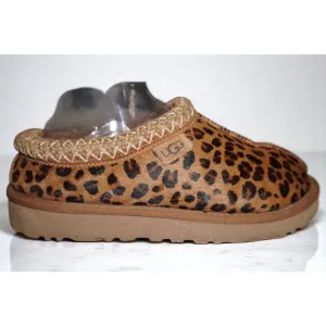 UGG Women’s Tasman Slippers – Leopard Print Calf Hair Slip-On Mules, Size 7