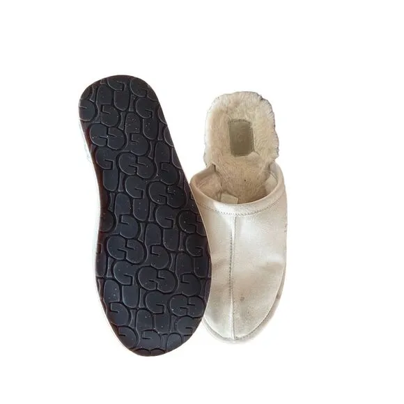 UGG Womens White Pearl Sheepskin lining Slip On Clog Padded Slippers Size 11